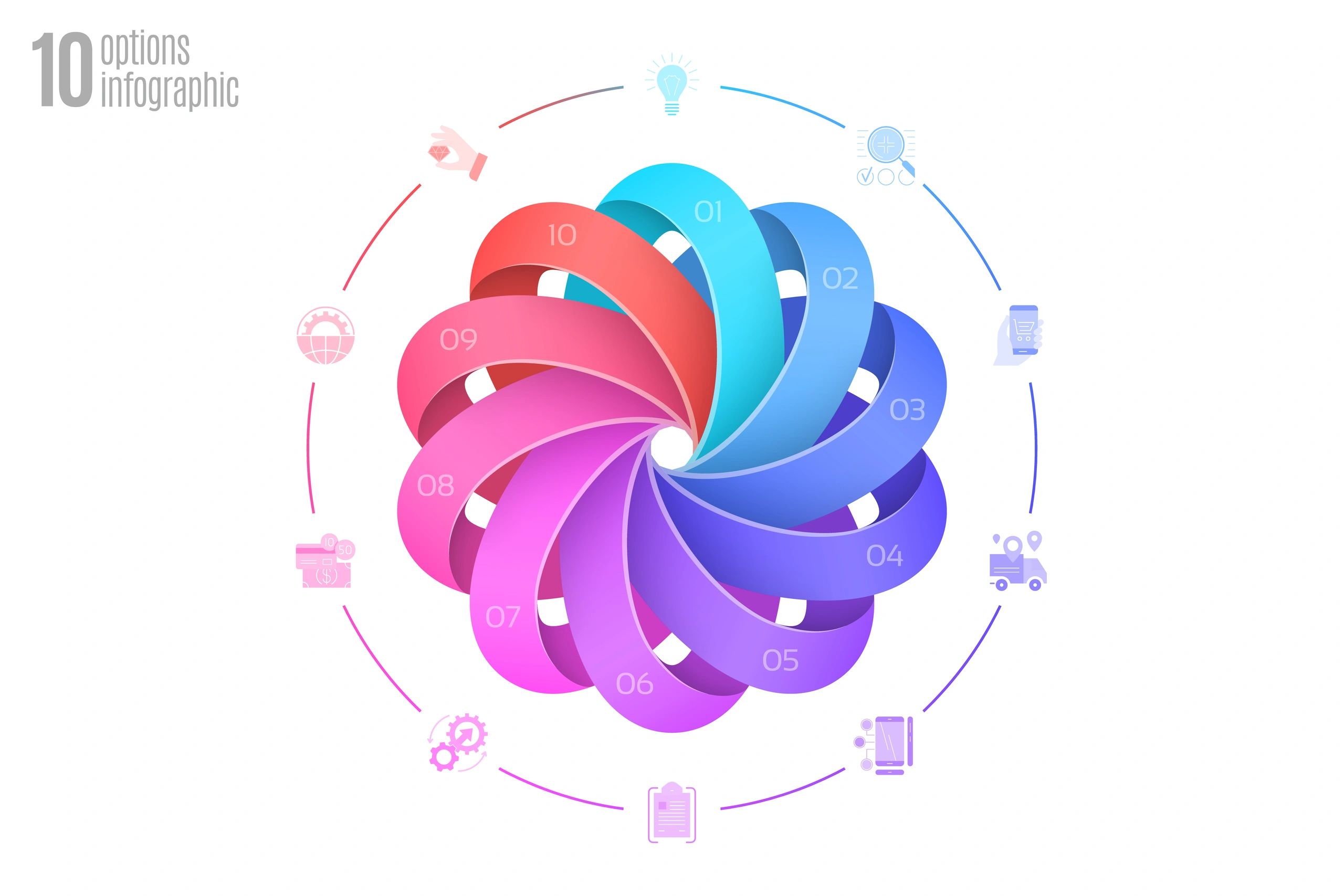 Illustrated circular analytics diagram in purple tones